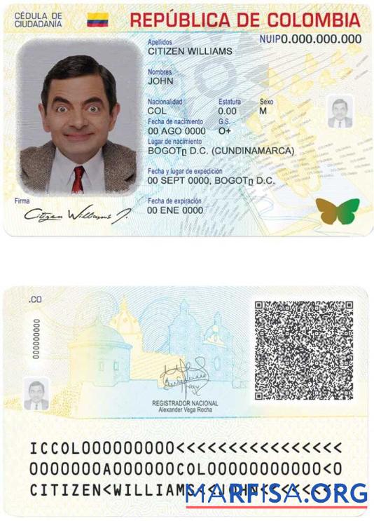 Blank Colombia ID (2020 – Present) download for verification